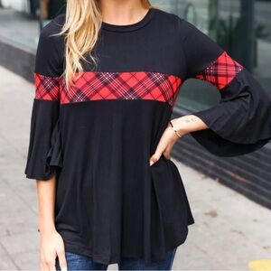 Black Top with Red Plaid Accent